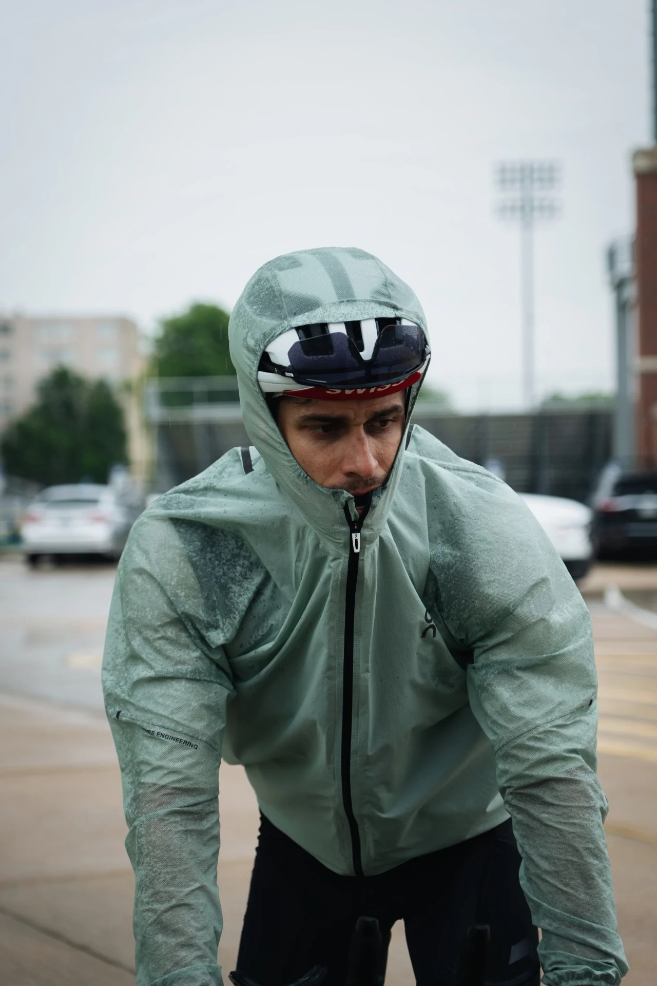 Peter Bolliger in a rain jacket during wet weather